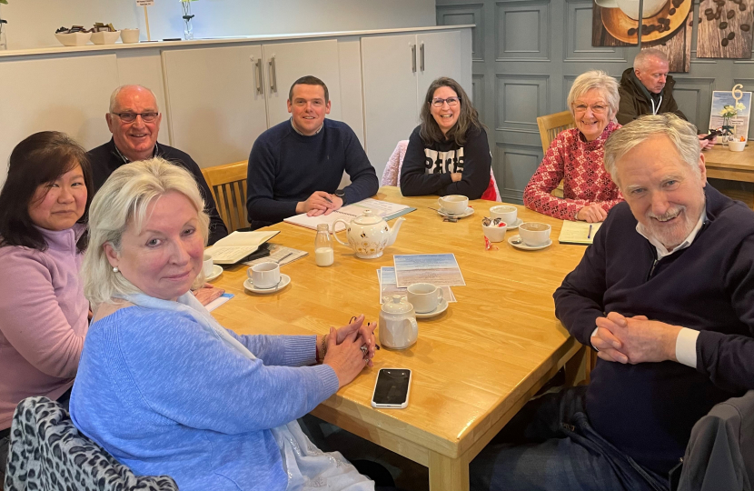 Douglas Ross, Bridget Mustard, John Cowe and campaigners