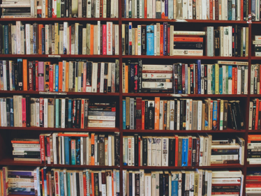 stock photo of books on shelves